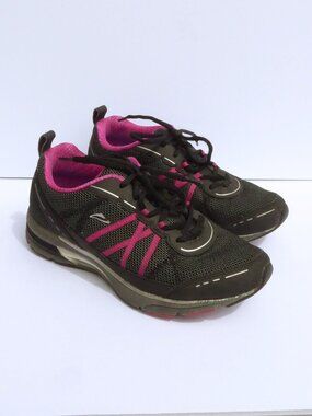 Abeo black mesh and hot pink criss cross striped sneakers women's size 8.5